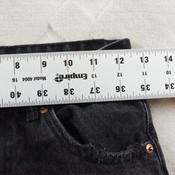 Zara High Rise Shorts Womens 2 Black Denim Raw Hem - Picture 6 of 10
